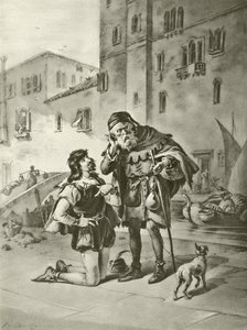 Köpmannen i Venedig. Akt II, Scen II (gravyr) av Felix Octavius Carr Darley