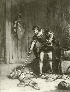Tredje delen av Henrik VI. Akt V-Scen VI (gravyr) av Felix Octavius Carr Darley