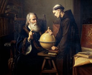 Galileo Galilei (1564-1642) förklarar sina teorier vid Padua University, Målning av Felix Parra (1845-1919)