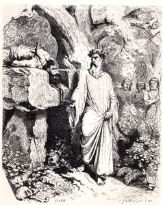Människooffer av en gallisk druid, ur "Histoire de France" av L.P. Anquetil, 1851. av Felix Philippoteaux