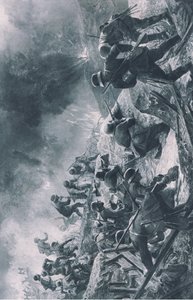 Attack, illustration från Hindenburg utgiven av Daterlandischer Derlag C U Weller Berlin