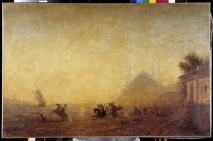 Fantasia kwenye ukingo wa Bosphorus. Basilica ya Hagia Sophia (Hagia Sophia au Hagia Sophia) inaonekana av Félix Ziem