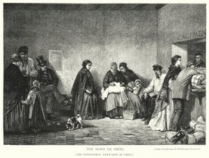 Mont de Piete, regeringens pantbank i Paris (gravyr) av Ferdinand (after) Heilbuth