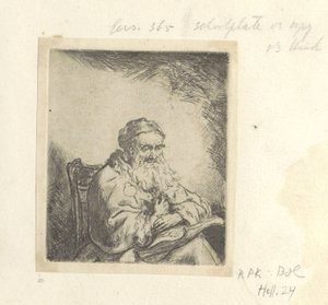 Gammal man med ett klöverblad på sin jacka Recueil de quatre-vingt-cinq estampes originales (serietitel) av Ferdinand Bol (attributed to)