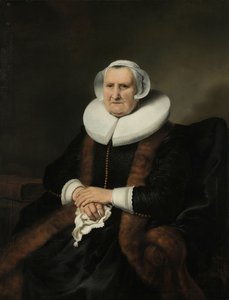Porträtt av en gammal dam, möjligen Elisabeth Bas Porträtt av en gammal dam, möjligen Elisabeth Jacobsdr Bas (1571-1649), änka efter Jochem Hendricksz Swartenhont av Ferdinand Bol (attributed to)