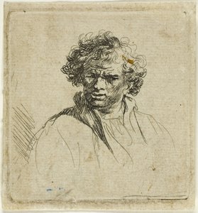 Curly Headed Man med en snett mun av Ferdinand Bol