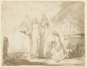 Hagar och ängeln vid brunnen på väg till Shur av Ferdinand Bol