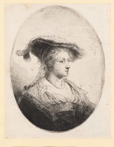 Ung kvinna med hatt av Ferdinand Bol