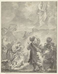 Moses stiger ner från berget Sinai med de tio budorden av Ferdinand Bol