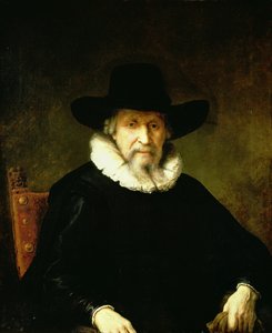Porträtt av en gentleman som bär en ruff och mörka kläder med en bred brättad hatt av Ferdinand Bol
