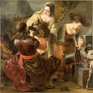 Rebecca och Eliezer vid brunnen, ca. 1645. av Ferdinand Bol