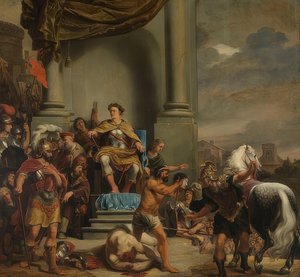 Titus Manlius Imperiosus Torquatus beordrar att hans son ska halshuggas. 1661-64 av Ferdinand Bol