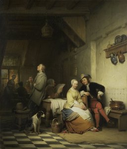 Interiör av ett värdshus, med figurer i 1600-talsdräkt av Ferdinand De Braekeleer (I)