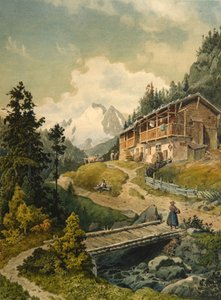Alpinlandskap med en bro av Ferdinand Gatt