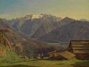 Utsikt över Dachstein och Hallstättersee från Hütteneckalpe nära Ischl av Ferdinand Georg Waldmüller