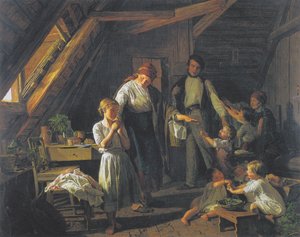 Föräldrarnas skilsmässa - det äldsta barnet tar hand om bröder och systrar i föräldrarnas frånvaro. av Ferdinand Georg Waldmuller