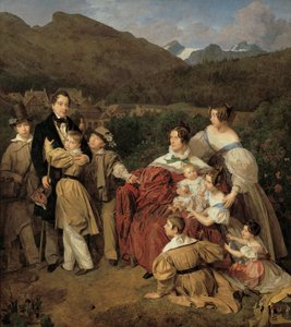 Notarien Dr. Josef August Eltz med sin fru Caroline, född Schaumburg, och deras åtta barn i Ischl av Ferdinand Georg Waldmuller