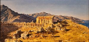 Ruinerna av den grekiska teatern i Taormina, mot Messinasundet av Ferdinand Georg Waldmuller