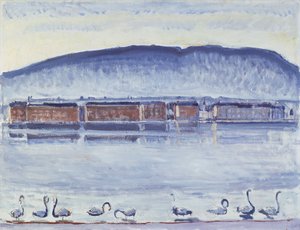 Genèvesjön med Mont Salève och svanar av Ferdinand Hodler
