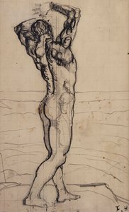 Male Act, Study for the Truth, c.1901-02 (penna och bläck på papper) av Ferdinand Hodler