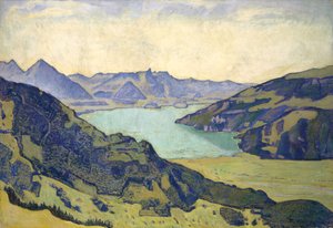 Utsikt över sjön Thun från Breitlauenen, 1906. av Ferdinand Hodler