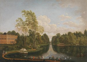 Utsikt söderut över Övre Schönbuschsjön mot Schönbusch slott och kanalen (Aschaffenburgcykeln) av Ferdinand Kobell