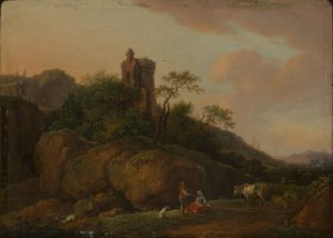 Borgsruin med herdar och hjord av Ferdinand Kobell