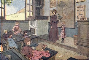 I klassen, i barndomens bilderbok, ca 1900 (gravyr)