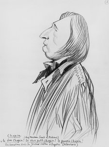 Karikatyr av Frederic Chopin "på Madame Sands plats i Nohant", tidigt 1900-tal (penna på papper) (s/v foto)