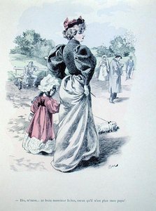 "Mamma, är den där mannen min far?", ca 1900 (färgad gravyr)