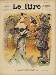 Satir över Frankrikes förbindelser med Japan när spänningarna ökade mellan japanerna och Frankrikes (färg litho)