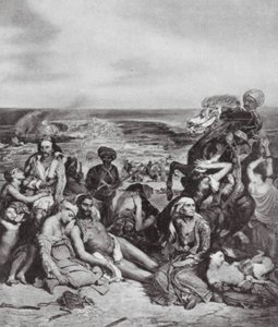 Massakrerna på Chios (litografi) av Ferdinand Victor Eugene (after) Delacroix