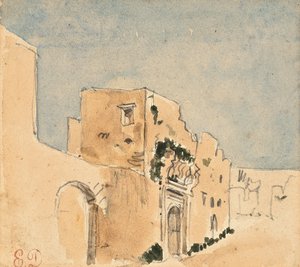 En marockansk byggnad (penna och akvarell på papper) av Ferdinand Victor Eugene Delacroix