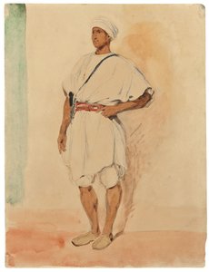 En stående marockan (penna och akvarell på papper) av Ferdinand Victor Eugene Delacroix