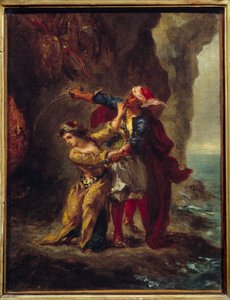 Abydos fästmö. (The Bride of Abydos) Illustration av George Gordon Byrons bok känd som Lord Byron (1788-1824) "The Bride of Abydos", sång II Strophe XXIII. Målning av Eugene Delacroix (1798-1863) av Ferdinand Victor Eugene Delacroix