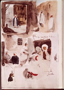 Album från Nordafrika och Spanien: Gator, väggar och butiker med karaktärer som står eller sitter inklusive Smirnes man. Akvarell med bläck och penna av Eugene Delacroix (1798-1863) 1832 Sön. 0,19x0,12 m Paris, Louvren av Ferdinand Victor Eugene Delacroix