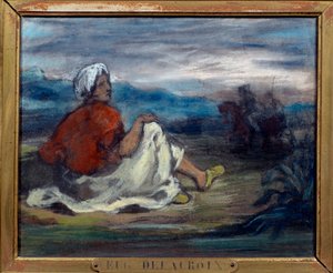 En arab som sitter på landsbygden vid kanten av en väg Pastellmålning av Eugene Delacroix (1798-1863) Privat samling från 1800-talet av Ferdinand Victor Eugene Delacroix