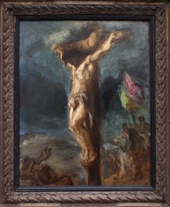 Korsfästelse. Målning av Eugene Delacroix (1798-1863), olja på trä av Ferdinand Victor Eugene Delacroix