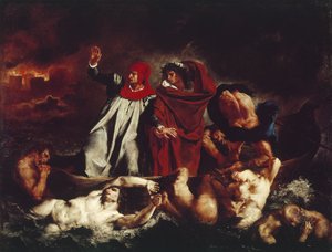 Dantes båt, från Divina Commedia av Dante Alighieri (olja på duk av Ferdinand Victor Eugene Delacroix