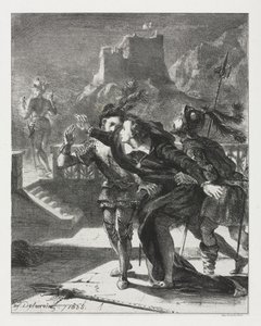 Hamlet: Hamlet skyndar sig att följa sin fars spöke, 1835. av Ferdinand Victor Eugene Delacroix
