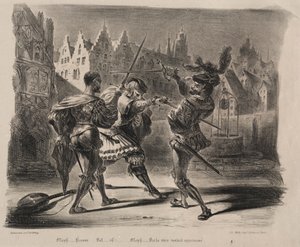 Illustrationer för Faust: Duell of Faust and of Valentin, 1828. av Ferdinand Victor Eugene Delacroix