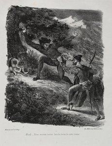 Illustrationer för Faust: Faust och Méphistophélés i bergen i Hartz, 1828. av Ferdinand Victor Eugene Delacroix