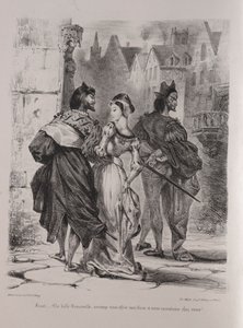 Illustrationer för Faust: Faust försöker locka Marguerite, 1828. av Ferdinand Victor Eugene Delacroix