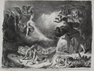Illustrationer för Faust: Marguerites skugga visas för Faust, 1828. av Ferdinand Victor Eugene Delacroix
