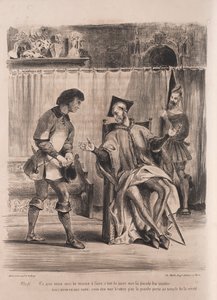 Illustrationer för Faust: Méphistophélé tar emot skolpojken, 1828. av Ferdinand Victor Eugene Delacroix
