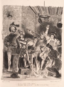 Illustrationer för Faust: Méphistophélés i studentkrogen, 1828. av Ferdinand Victor Eugene Delacroix