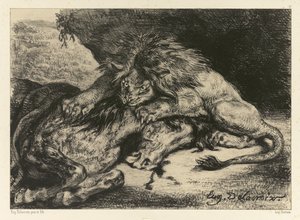 Lejon som slukar en häst, 1844 av Ferdinand Victor Eugene Delacroix