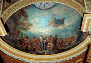 Orphee kommer för att polisera de fortfarande vilda grekerna och lära ut fredens konster Fresco av Eugene Delacroix (1798-1863) dekorerar kupolen på nationalförsamlingens bibliotek (Palais Bourbon) 1843 Paris av Ferdinand Victor Eugene Delacroix