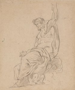 Recto: Sittande figur av en man, möjligen av Jupiter, på en örn, som sträcker sig upp med vänster hand av Ferdinand Victor Eugene Delacroix