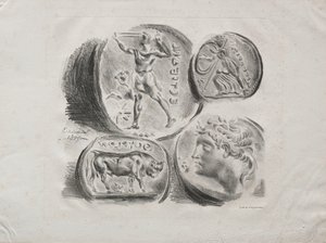Ark med fyra antika medaljer, 1825. av Ferdinand Victor Eugene Delacroix
